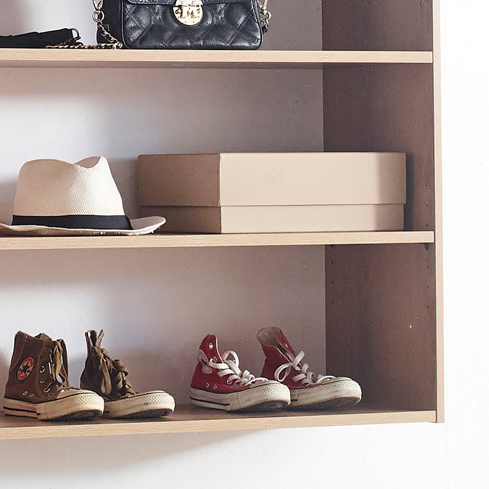 English Elm Devi Oak Wall-Mounted Closet System – Durable Melamine Wood, Warm Oak Finish, Modular Storage & Easy Assembly B040P311958