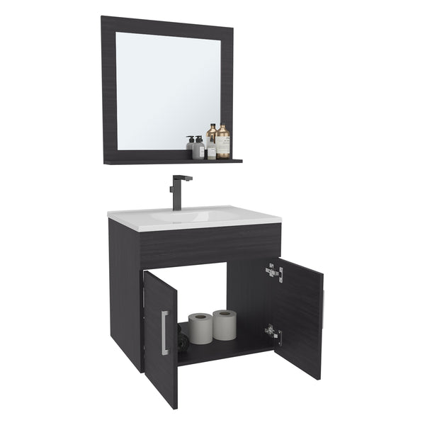 English Elm Blake Contemporary Bathroom Mirror Cabinet with Two Shelves Wall-Mounted Storage, Durable MDF Finish Black 29.92 L x 24.8 W x 12.6 H B070P316868