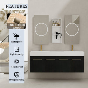 English Elm 60 Inch Wall-Mounted Bathroom Vanity With Double Resin Sink & Stylish Storage Rack, Easy Assembly W999S00372
