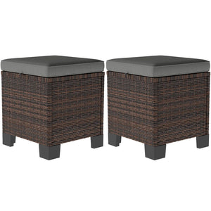 English Elm Outdoor Wicker Ottoman Set of 2 Hand Woven Pe Cube Stools for Patio or Poolside Brown+Gray T3971P443515