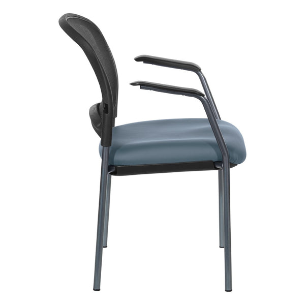 OSP Home Furnishings Progrid Mesh Back Stackable Chair with Titanium Frame for Conference Rooms Blue 86710R-R105