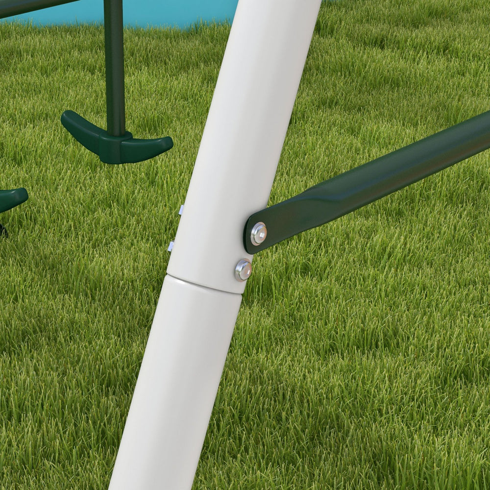 English Elm Outsunny Heavy Duty Steel Backyard Playset with Saucer Swing Slide and Climbing Net W2225P217339