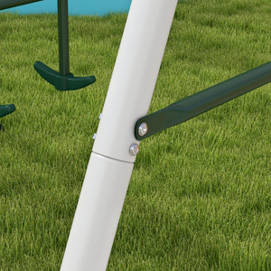 English Elm Outsunny Heavy Duty Steel Backyard Playset with Saucer Swing Slide and Climbing Net W2225P217339