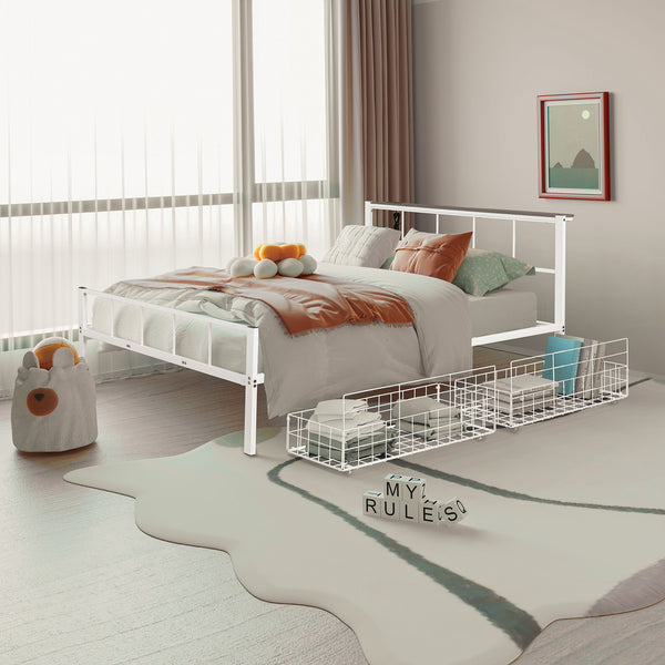 English Elm Contemporary Full-Size Metal Bed Frame with Minimalist Design, Lightweight, Foundation-Free Ease White 15 L x 83 W x 7 H B2741P364409