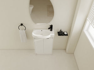 English Elm 23" Freestanding Bathroom Vanity with Ceramic Vessel Sink, Soft-Close Doors, Adjustable Shelf Storage Glossy White W999P206105