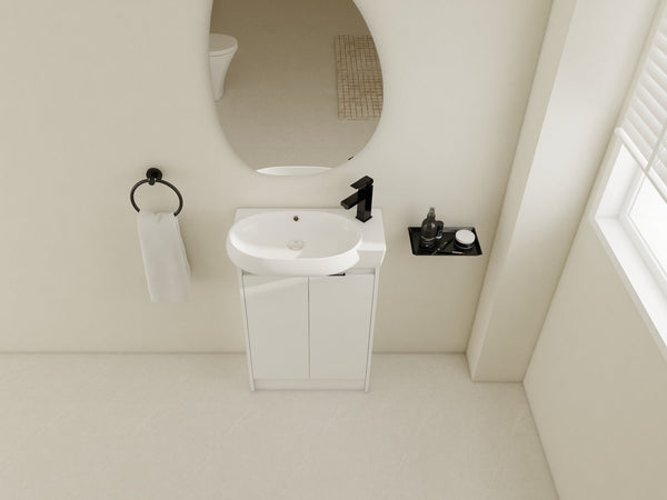 English Elm 23" Freestanding Bathroom Vanity with Ceramic Vessel Sink, Soft-Close Doors, Adjustable Shelf Storage Glossy White W999P206105