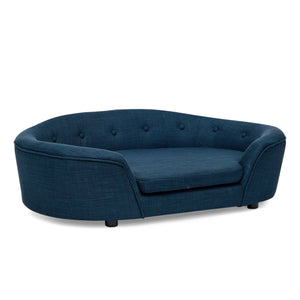 English Elm Oversized Oval Dog Sofa with Tufted Linen Backrest for Large Breed Lounging Comfort Dark Blue W487P415301