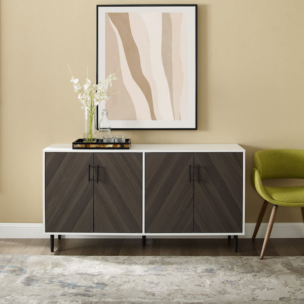 English Elm Walker Edison - Mid-Century Bookmatch Door Buffet with Metal Legs, Two-Tone Retro Design, TV Console & Storage Display Brown Gray 62.5 L x 19 W x 6 H B185P169343