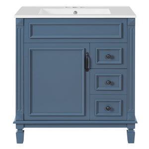 English Elm 30" French-Inspired Bathroom Vanity With Ceramic Sink, Soft-Close Drawers & Elegant Storage Solutions N710P323323C