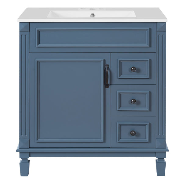 English Elm 30" French-Inspired Bathroom Vanity With Ceramic Sink, Soft-Close Drawers & Elegant Storage Solutions N710P323323C