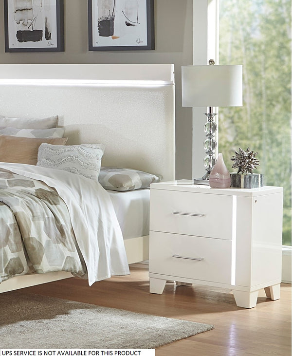 English Elm White Modern Kerren Nightstand with LED Accent, High Gloss Wood Bedside Table, 26"H Stylish Storage B011P186571