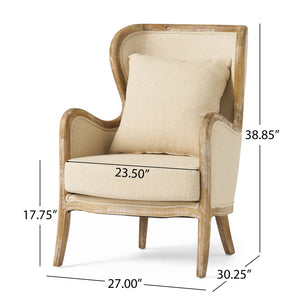 English Elm Christopher Knight Home® - CRENSHAW Beige Fabric Wing Chair with Oak Frame — High-Back Cozy Armchair for Living Room Comfort 56614.00