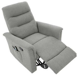 English Elm Manual Recliner Swivel Rocker Boucle Chair with 8-point Massage for Nursery or Living Room Grey N763P363763E