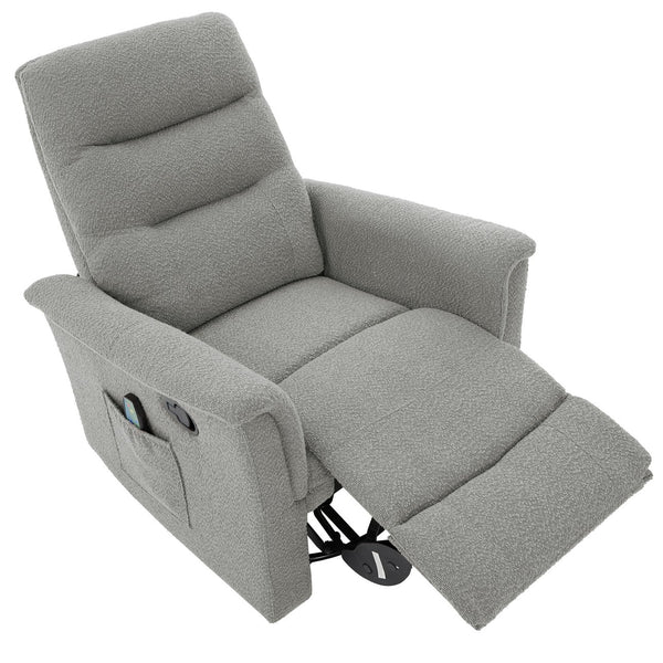 English Elm Manual Recliner Swivel Rocker Boucle Chair with 8-point Massage for Nursery or Living Room Grey N763P363763E