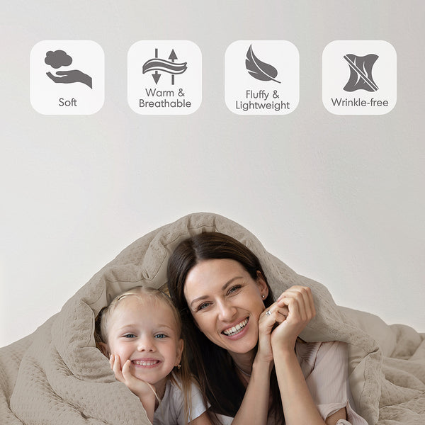 JLA Home Comfort Spaces - Waffle plush waffle-weave duvet cover set for year-round comfort, breathable texture, fade-resistant style Neutral AM12-0050