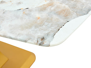 English Elm A modern minimalist dining table with imitation marble glass top, gold MDF legs, easy assembly, durable elegance W1151S01193