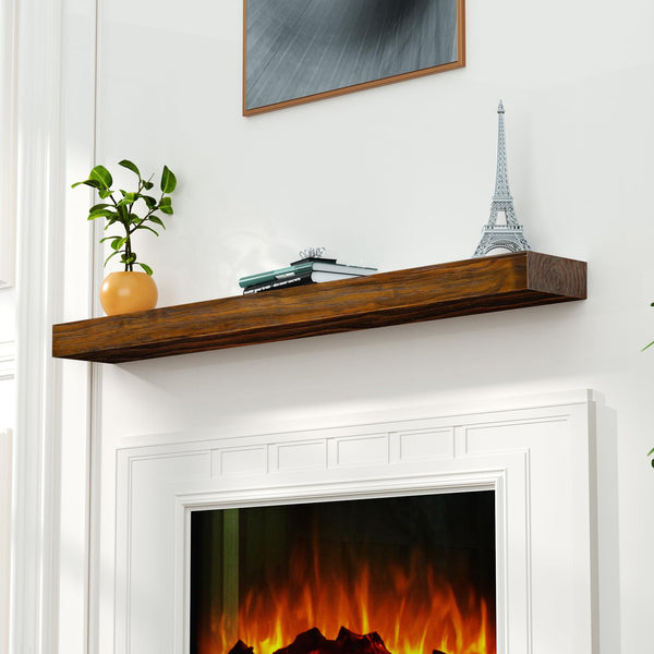 English Elm Fireplace Mantel, 72" Handcrafted Floating Shelf In Dark Chocolate - Rustic Wall Display For Decor T3210P391501