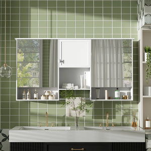 English Elm 55 Inch Wall Mount Medicine Cabinet Dual Mirrored Doors Soft Close Bathroom Vanity Storage N710P401336K