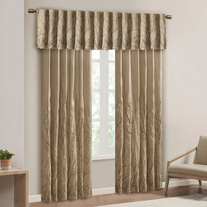 JLA Home Madison Park - Faux Embroidered Tree Branch Window Valance in Lustrous Silk-Look Fabric with Lined Privacy Drapery Tan MP41-4574