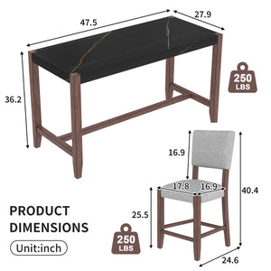 English Elm 5-Piece Counter Height Dining Set with Faux Marble Top and Upholstered Seats, Mid-Century Pub Charm Black+ Gray N752S000086B