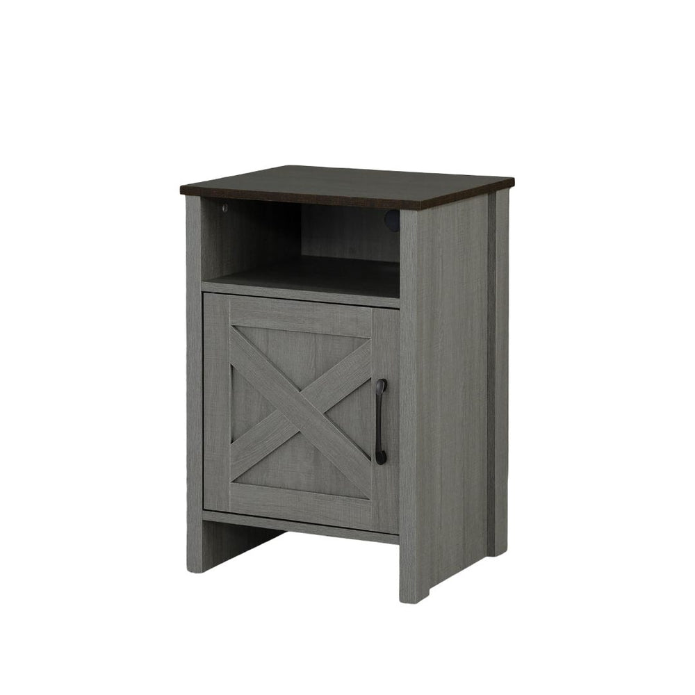 English Elm Rustic Farmhouse Side Table 16"W x 14"D x 23"H Two-Tone Brown & Gray, Drawer with X-Cross Handle, Open Shelf Storage B2741P395419