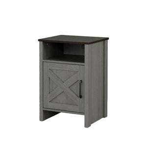 English Elm Rustic Farmhouse Side Table 16"W x 14"D x 23"H Two-Tone Brown & Gray, Drawer with X-Cross Handle, Open Shelf Storage B2741P395419