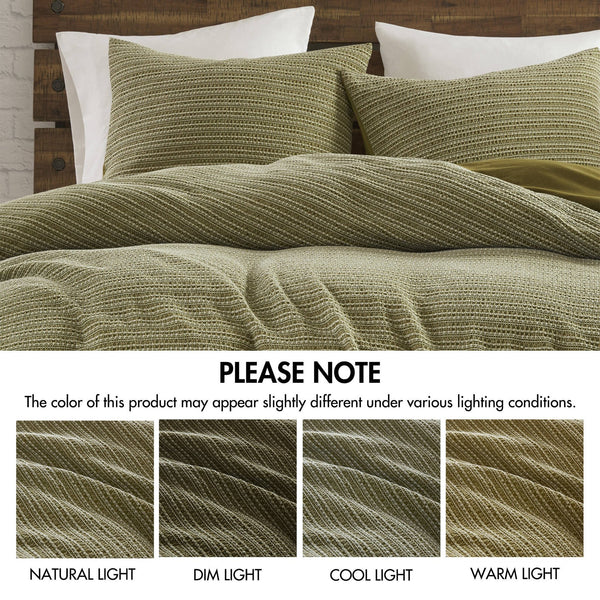 English Elm 3PCS Waffle Washed Comforter Set Full/Queen with Breathable 100% Cotton Face and Plush 270G Fill Green 11.5 L x 9.5 W x 8 H B035P341118