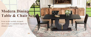 English Elm Black Wood Grain Mdf Dining Set Seats Four with Pu Leather Buckle Chairs Modern W1151S04431