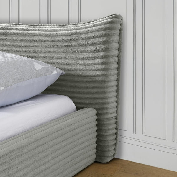 English Elm Queen Upholstered Platform Bed Frame In Grey Velvet With Curved Headboard - No Box Spring Needed! W487S00340-GIGA