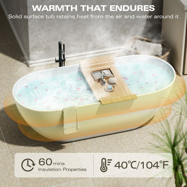 English Elm 63" Oval Freestanding Soaking Tub Solid Surface Resin Spa Bathtub Glossy White W1920P389662