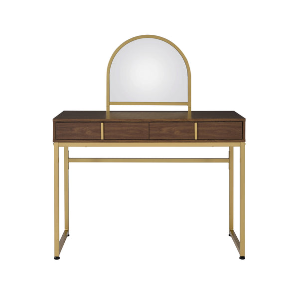 English Elm Coleen Elegant Walnut Vanity Desk with Mirror, Metal Frame, 2 Drawers & Jewelry Tray for Glam Makeup Gold,Walnut 48.8 L x 23.25 W x 8.66 H B2726P315735