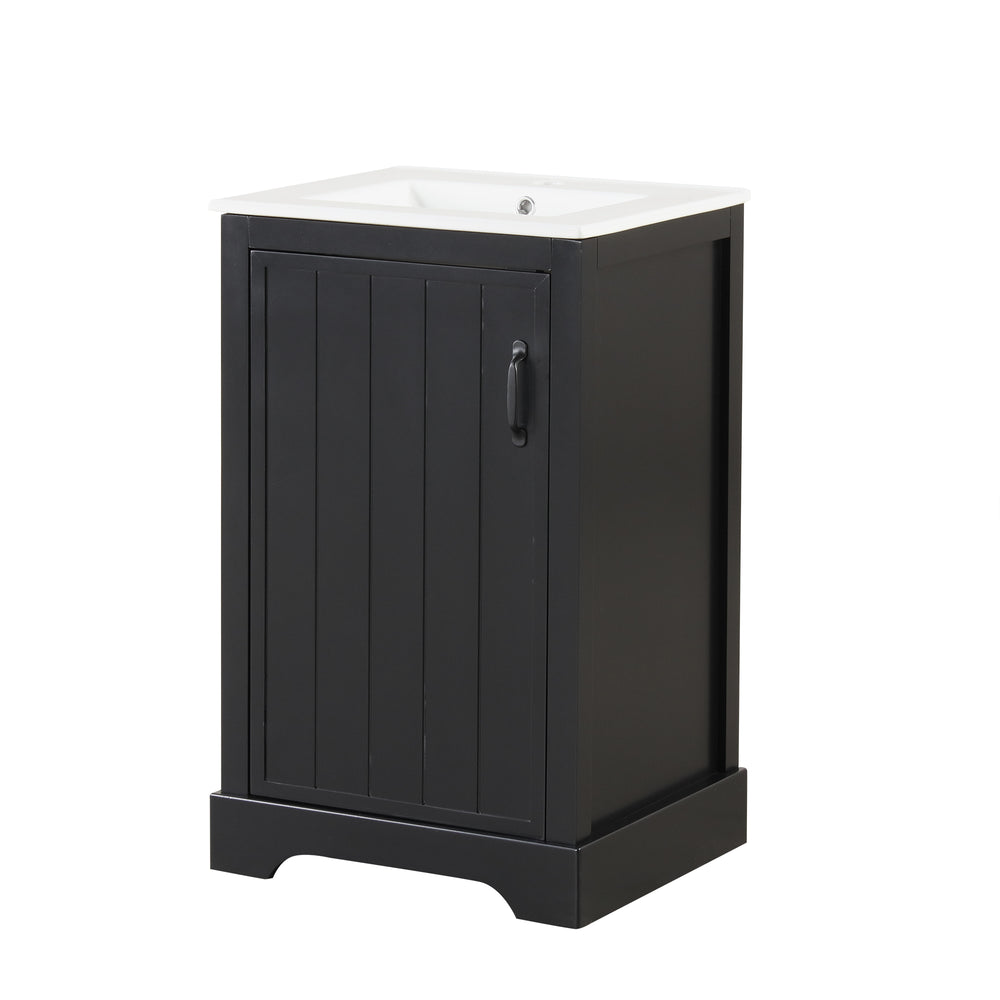 English Elm 20" Modern Bathroom Vanity With Soft-Close Door, Adjustable Shelf & Stylish Black Finish For Storage N725P351852B
