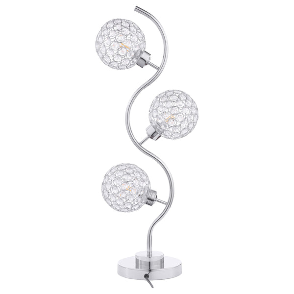 English Elm Vandy Chrome Sculptural Three Light Table Lamp with Crystal Orb Shades for Glam Interiors B062P440080