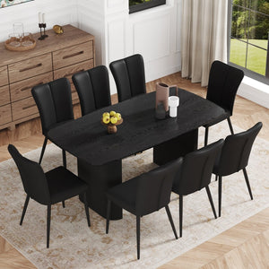 English Elm Table Set - Modern Black Wood Grain Dining Table With 8 Ergonomic Pu Chairs For Stylish Comfort W1151S04182-GIGA