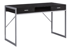 English Elm Computer Desk with 2 Push-Drawers, Open Shelves & Black Metal Legs — Compact Modern Workstation Espresso 50 L x 25 W x 5 H B2710P219718