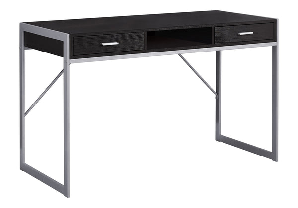 English Elm Computer Desk with 2 Push-Drawers, Open Shelves & Black Metal Legs — Compact Modern Workstation Espresso 50 L x 25 W x 5 H B2710P219718