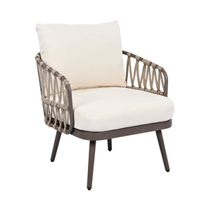 English Elm Christopher Knight Home® - 4-Piece Outdoor Patio Set with Woven Rope U-Back, Steel Frame, Thick Cushions & Acacia Table for Garden Brown+Beige N780P209458R