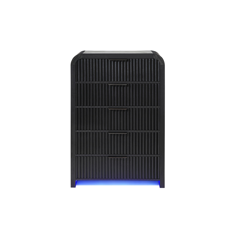 English Elm Beverly Fluted White and Black Chest with LED Lighting, Solid Wood & MDF, Spacious Edge-Pull Drawers White+Black 41.25 L x 21 W x 57.75 H B201P391769