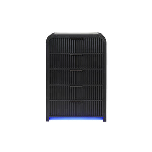 English Elm Beverly Fluted White and Black Chest with LED Lighting, Solid Wood & MDF, Spacious Edge-Pull Drawers White+Black 41.25 L x 21 W x 57.75 H B201P391769