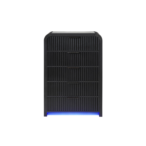 English Elm Beverly Fluted White and Black Chest with LED Lighting, Solid Wood & MDF, Spacious Edge-Pull Drawers White+Black 41.25 L x 21 W x 57.75 H B201P391769