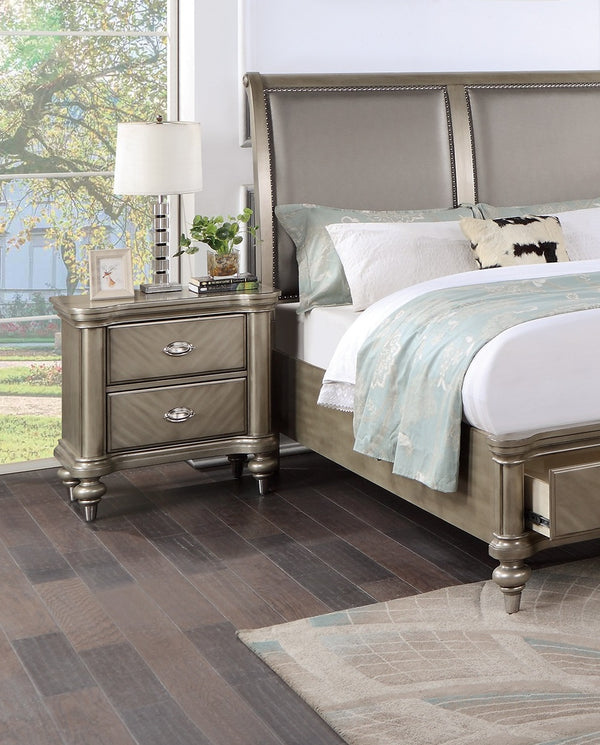 English Elm Luxury Glam Antique Silver-Champagne Nightstand with 2 Drawers, Modern Bedside Storage 28x18x28" B011P210121