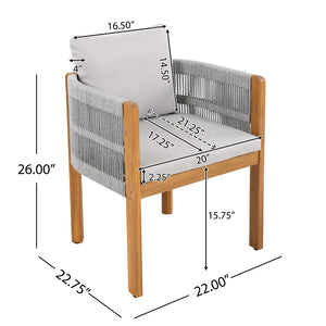 English Elm Christopher Knight Home® - Outdoor Dining Set with Acacia Wood Frames, 63" Slatted Table & 4 Chairs with Waterproof Washable Cushions Grey,Teak N779P269291N_N779P279983G-2