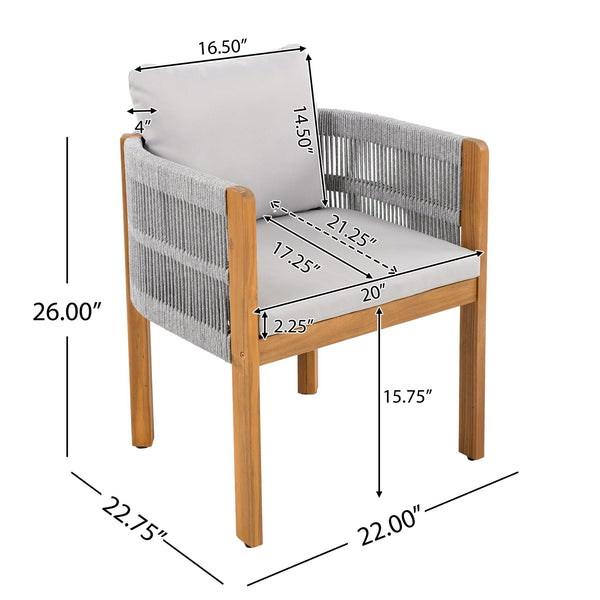English Elm Christopher Knight Home® - Outdoor Dining Set with Acacia Wood Frames, 63" Slatted Table & 4 Chairs with Waterproof Washable Cushions Grey,Teak N779P269291N_N779P279983G-2