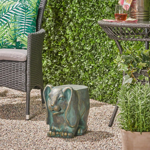 English Elm Christopher Knight Home® - 13inch Rabbit Garden Stool Vintage Antique Green Lightweight Concrete, Gold Patina, Weatherproof Accent Table N765P285189G