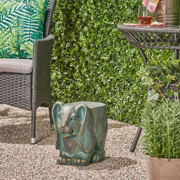 English Elm Christopher Knight Home® - 13inch Rabbit Garden Stool Vintage Antique Green Lightweight Concrete, Gold Patina, Weatherproof Accent Table N765P285189G