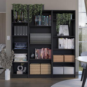 English Elm Dupree Modern 3-Piece Bookcase Set with 14 Shelves for Stylish, Versatile Living Room Storage Solutions Black 41 L x 28 W x 5 H B200S00309