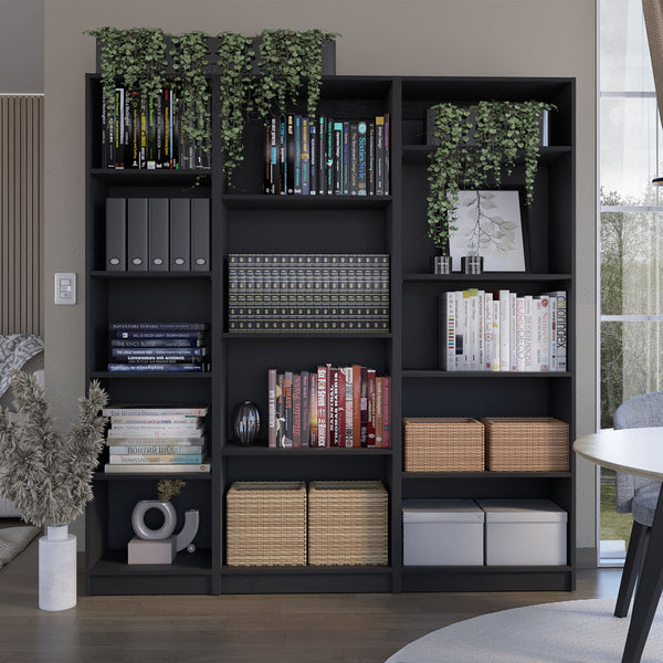 English Elm Dupree Modern 3-Piece Bookcase Set with 14 Shelves for Stylish, Versatile Living Room Storage Solutions Black 41 L x 28 W x 5 H B200S00309