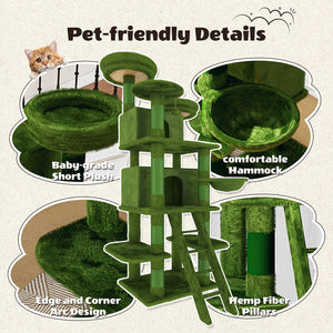 English Elm Large 7 Tier Plush Cat Tree with Dual Condos Hammock Sisal Posts for Multi Cat Homes Green W1578P447622