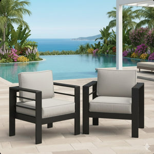 English Elm Set of 2 Outdoor Iron Armchairs with Olefin Cushions for Patio Resort Lounging Black+Grey B082P455107