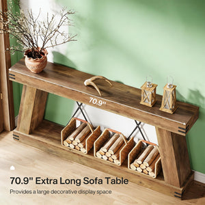 English Elm Coffee Console Table Industrial Metal Frame Vintage Wood Grain 2 Tier Entryway Sofa T3971P449920